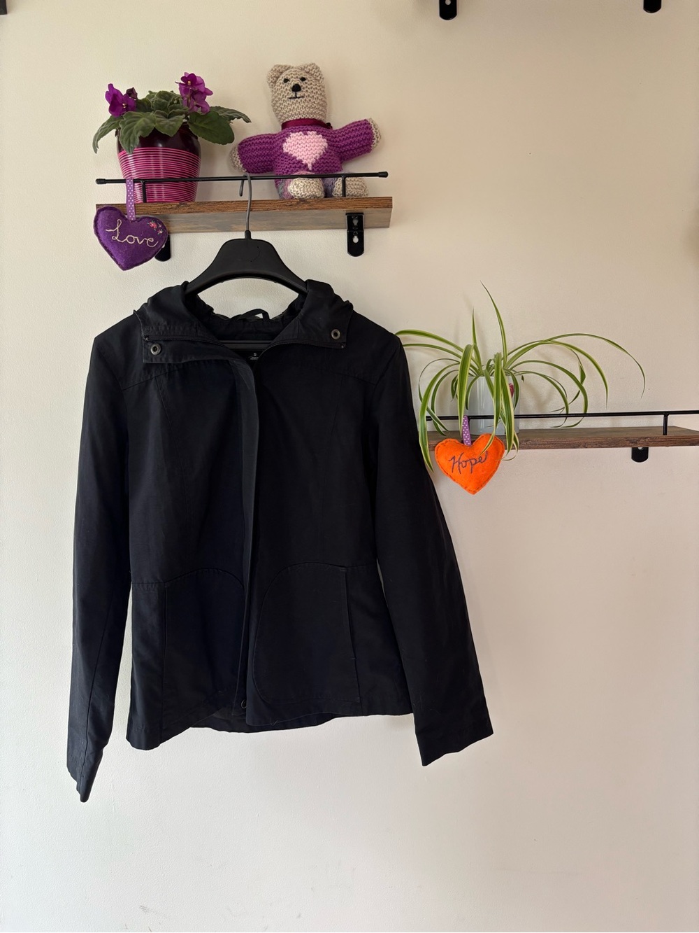 Women's Black Lightweight Hooded Jacket H&M. Size S